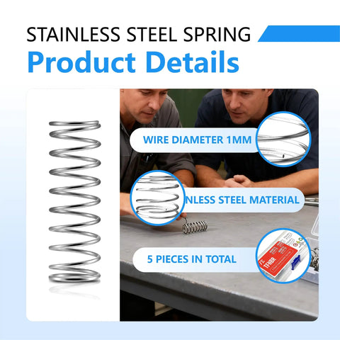5 Pack Heavy Duty Compression Springs Stainless Steel Set For Tools And Auto Repair Must Have 1.6mm Wire By 30mm OD
