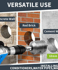 Heavy Duty Four Inch Concrete Hole Saw Kit drilling through concrete, red brick, and cement walls with 68mm hole.