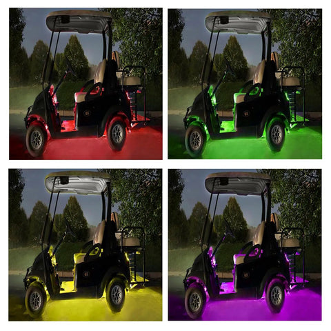 Multicolor LED Golf Cart Canopy Lights Kit With Remote, 2 Pack, 47.25 Inch Underglow Roof Lights in red, green, yellow, and pink
