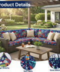 Waterproof Patio Cushion Covers Set 8 Pcs Outdoor Couch Slipcovers with vibrant blue-green pattern on wicker furniture.