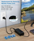 Plug And Play Replacement Monitor Power Cord DC 14V 4A That Works With SyncMaster LCD LED Monitors And TVs 15 Inch To 32 Inch For CF390 CF391 CF396 CF398 Series, black adapter on desk