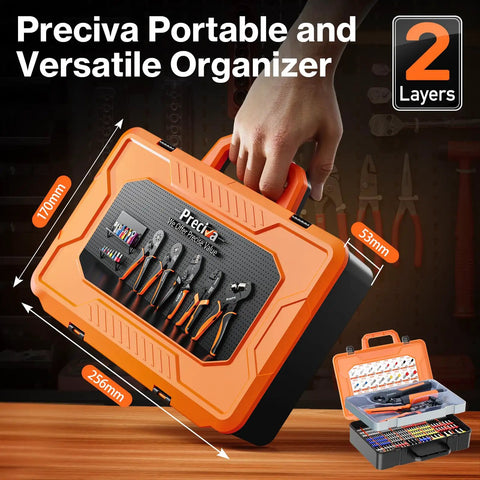 All-In-One Ferrule Crimping Tool Kit with Automatic Wire Stripper in orange dual layer case