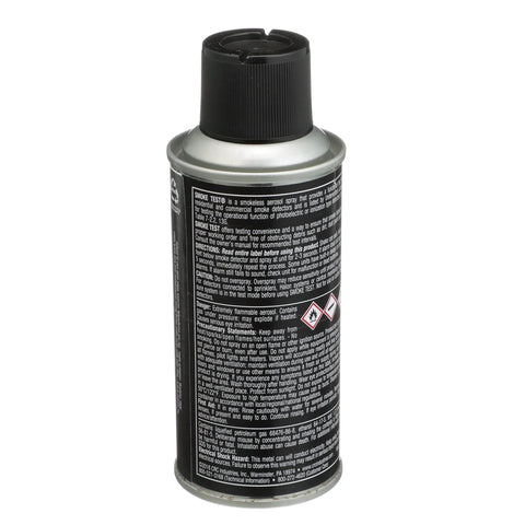 CRC Smoke Test smoke detector tester aerosol spray can, side view, 2.5 oz, metal can with black cap