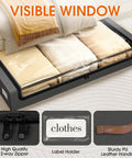 Under Bed Storage Drawers 2 Pack With Rolling Wheels And Leather Handles, Clear Window And Label, Dark Grey organizer in use