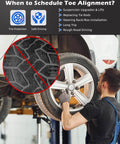 Mechanic inspecting vehicle wheel alignment for safe driving and tire protection, illustrating when to schedule toe alignment.