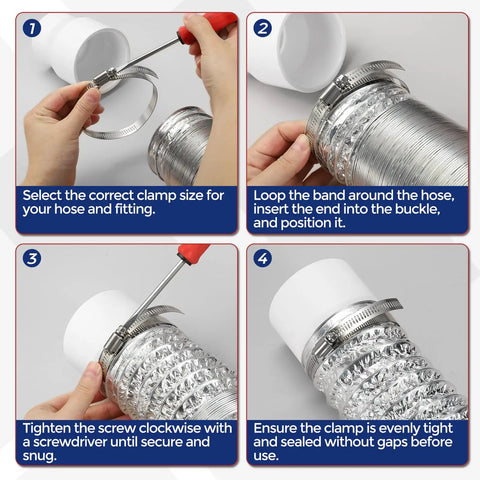 Installation guide for Eight Piece Stainless Steel Hose Clamps Kit Adjustable From 2/5 To 5/8 Inch 10-16mm step by step.