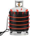 Gas Cylinder Heater Wrap With Thermostatic Control For 20, 30, And 40 Lb LP Tanks, showing secure Velcro straps and heating effect.
