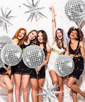 Massive 22 Inch Metallic Silver Disco Balloons With Star Accents 9 Pack For Themed Parties And Celebrations 70s Disco Decor