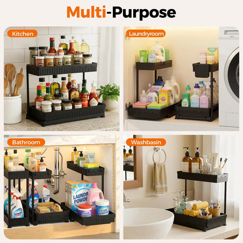 3 Pack L Shaped Under Sink Organizers With Real Smooth Glide Drawers To Toss The Clutter Out Of Deep Cabinets This Smart Corner Setup Does Heavy Lifting In Any Tight Kitchen Or Bath, multi-purpose storage for kitchen, bathroom, laundry, and washbasin.
