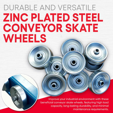 Beefed Up Heavy Duty Conveyor Skate Wheels 10 Pack for Flow Rail Systems Replacement Zinc Plated Steel Roller Wheels