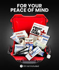 NANUK 903 red waterproof first aid box, 7.4 x 4.9 x 3.1 in, opened with assorted medical supplies.