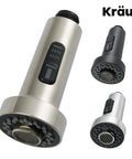 Stainless Steel Finish Dual Function Kitchen Faucet Sprayer Replacement Head For Most Faucets, shown in three colors.