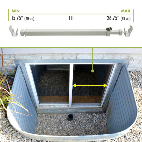 Extendable Aluminum Window Security Bar With Childproof Anti Lift Lock for Sliding Windows and Patio Doors White 15.7 to 26.75 Inches Easy Install Visual Deterrent Keeps Kids Safe and Boosts Your Home Security shown above a sliding window example.