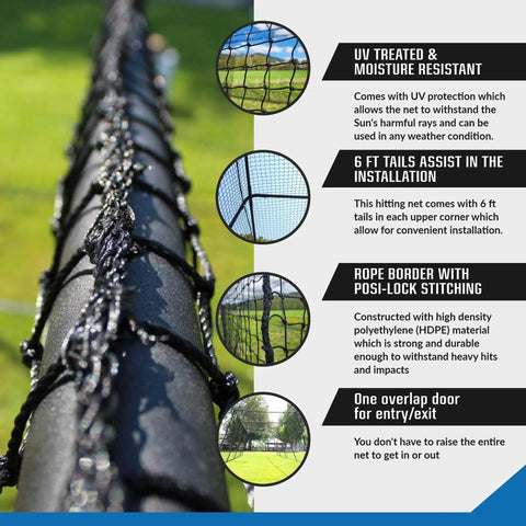 Close-up of Batting Cage Net For Baseball And Softball Practice, HDPE netting detail, outdoor use, weather-resistant features.