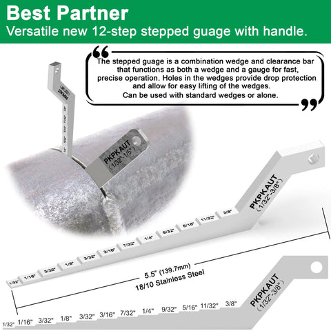 Three Pack Four Inch Welding Wedge Set For Pipe Fitting And Metalwork with 12-step gauge on a pipe