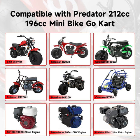 PE22 22mm Carburetor Jet Kit For Predator 212cc And 196cc Clone Engines, Coleman Mini Bike CT200U-EX BT200X B200R KT196, Go Kart Baja Warrior GX160 GX200, Includes Intake Manifold