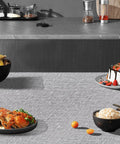 Textured Fabric Wallpaper Gray Faux Grasscloth Peel And Stick Waterproof Self Adhesive Roll covering tabletop with food dishes