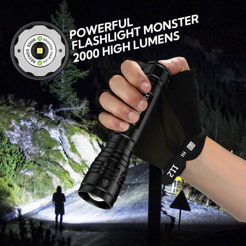S2000 LED Flashlight Ultra Bright Mid Size Tactical Torch With Zoom 3 Modes Water Resistant shown in hand outdoors