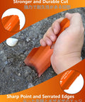 Backpacking Trowel Aluminum Shovel With Longer Handle For Ultralight Hiking And Camping being used to dig in soil.