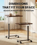 Heavy Duty Pneumatic Overbed Bedside Table With No Sweat Height Adjustment For Home Recovery Or Healthcare Use Non Tilt Surface Durable Walnut Cart with adjustable dimensions.