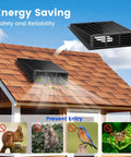 Solar Powered 25W Exhaust Fan For Chicken Coop And Greenhouse 430CFM Cooling IP67 Waterproof Solar Panel on roof, pest prevention icons
