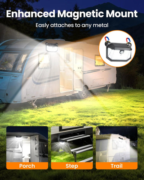 Magnetic RV Solar Lights Outdoor 178 LED 800LM Ultra Bright Porch Light With Motion Sensor IP65 Waterproof Exterior