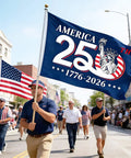 Parade with 250th Anniversary American Flag 3x5 Ft For Independence Day Outdoor Decor in blue with Statue of Liberty design
