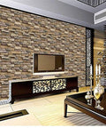 Peel And Stick Stone Brick Wallpaper 24 By 195 Inches Self Adhesive Backsplash on living room wall with TV and modern decor