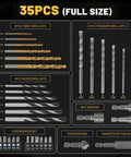 Workhorse Titanium Coated Drill Bit Set With 35 No Nonsense Pieces Including Hss Metal Masonry Wood Bits Plus Nut Drivers Magnetic Holder For Quick Home Repair And Everyday Tasks full collection of drill bits and accessories