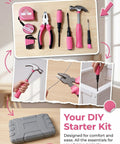 Pink Tool Set For Women, 13 Piece Hand Tool Kit With Hammer, Pliers, Screwdrivers And Storage Case, Ergonomic Handles