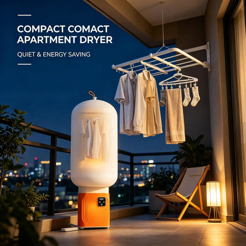 All In One Portable Clothes And Shoe Dryer With Hot Air Heater Mini Compact Electric Dryer For Apartment RV And Travel on balcony