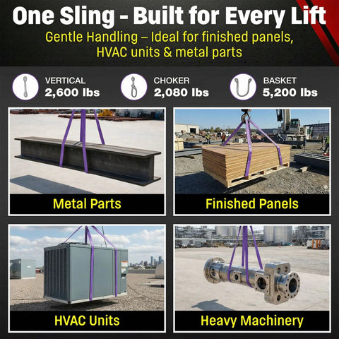 Rock Solid 6 Foot Purple Round Polyester Lifting Sling Rated At 2600 Lbs Vertical And 2080 Lbs Choker Capacity Built Damn Tough For Heavy Industrial Jobs Made Legit Stateside