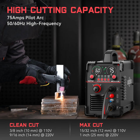 75 Amp Plasma Cutter With Non Touch Pilot Arc Dual Voltage 110 220V IGBT Inverter Air Sensor Technology Large Digital Display