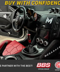 Car interior with Hot Red Carbon Fiber Shift Knob With Weighted Feel And 4 Metal Threaded Adapters M8 M10x1.25 1.5 M12x1.25