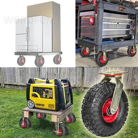 Heavy Duty Silent Swivel Casters With Chunky Rubber Tires glide smoothly on diverse surfaces for easy transport of heavy items.