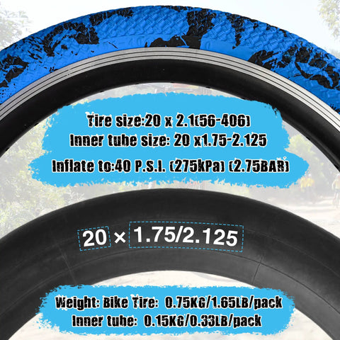 Two Pack 20 By 2.1 Folding Bead Bicycle Tires With 20 By 1.75 To 2.125 Inner Tubes And Tire Pry Rods For 20 Inch Kids Bicycles Mountain BMX