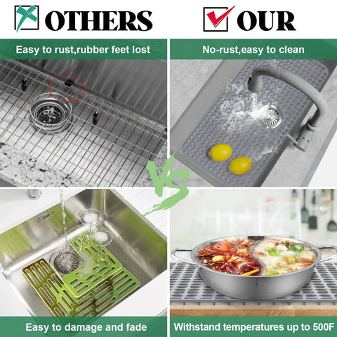Comparison of silicone sink protector mat for kitchen sink 28x15 inches heat resistant no slip grid and other mats.