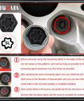 All In One 12 Piece Wheel Locking Nut Key Kit For Mercedes Benz Vehicles showing 5L socket in use on car wheel