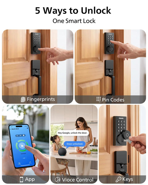 No Sweat Wireless Smart Front Door Lock Featuring Fingerprint Keyless Entry Deadbolt Smartphone App Control Auto Locking Latch Water Resistant Housing Quick Mount Hardware For Main Entry Door