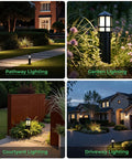 Top Tier Low Voltage Landscape Pathway Lights With Replaceable LED G4 Bulbs 12V 2700K Killer Warm Glow illuminating pathways and gardens.