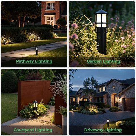 Top Tier Low Voltage Landscape Pathway Lights With Replaceable LED G4 Bulbs 12V 2700K Killer Warm Glow illuminating pathways and gardens.