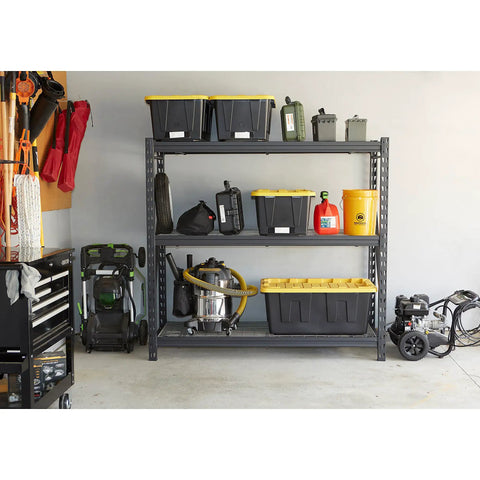 Robust 3 Tier Steel Shelving Rack With 6000 Lb Heavy Duty Capacity For Garage And Warehouse Storage Features 24 Inch Wide Industrial Grade Construction Built Different To Crush Heavy Loads With Ease