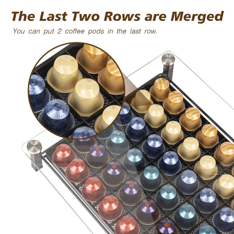 Coffee Pod Holder Organizer For Original Line Nespresso Holds 60 Pods In Slim Drawer Style showing merged last two rows.