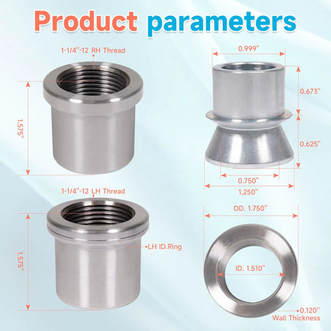 Ready To Roll 1 25 Inch Threaded Heim Joints Rod End Kit Built Tough With Heavy Duty Chromoly Steel featuring various aluminum spacers and dimensions.