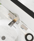 Top view of 8 Inch Widespread Brushed Nickel Bathroom Faucet With Three Holes And Two Handles Waterfall Style Includes Pop Up Drain Assembly