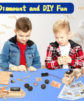 Kids assembling 6-In-1 STEM Kit For Kids Ages 8-12, Totally Cool Educational Toys For Boys And Girls, Wooden Building Kit With Realistic Science Experiments, Awesome Christmas Birthday Gift For 8 9 10 11 12 Year Olds