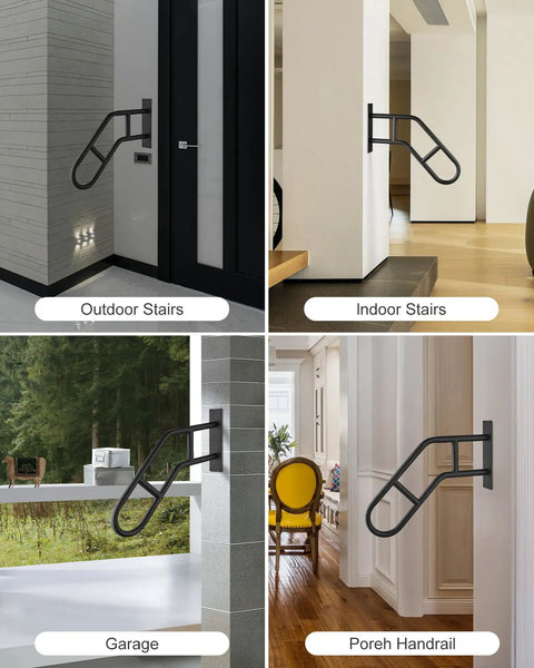Rock Solid Wall Mounted Handrail For Porch And Stairs With Non Slip U Shaped Handle in outdoor and indoor settings.