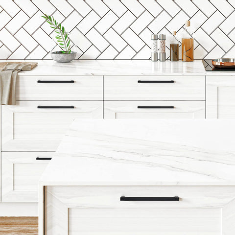 Black Cabinet Pulls for Kitchen Square Stainless Steel Drawer Handles 10 Inch Hole Center on white cabinets