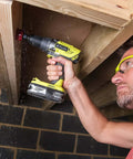 High Output 18V Cordless Drill Driver With 22 Torque Settings And Self Tightening Chuck, Includes 2.0Ah And 4.0Ah Lithium Batteries, Fast Charger, And Rugged Carrying Case For Serious DIY Wins And Garage Grinds in use on wood.
