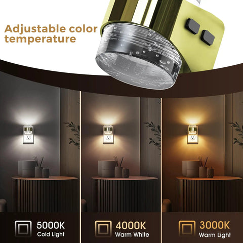 Chill Vibes Led Night Light Plug In Wall With Adjustable Color Temp And Triple Brightness For Bedrooms Hallways Featuring Classy Bubble Glass Design displaying three color temperature settings.
